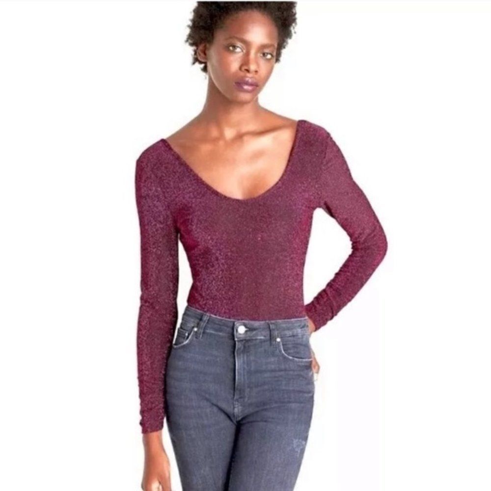 𝅺NWT‎ Zara Metallic Purple Bodysuit Top Glitter